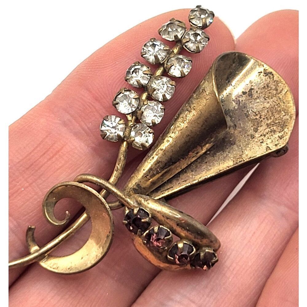 Vintage Signed Krasne of California Crystal Amethyst Brooch Pin Pendant 2in
